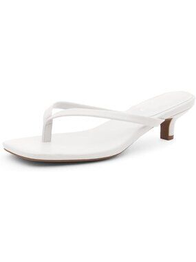 Women's White Kitten Heels Square Open Toe Flip Flop Heels 1.75 Inch Low Heeled
